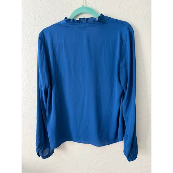 J. Crew Royal Blue Ruffle Collar Button Long Sleeve Blouse Size 10 - Picture 2 of 4